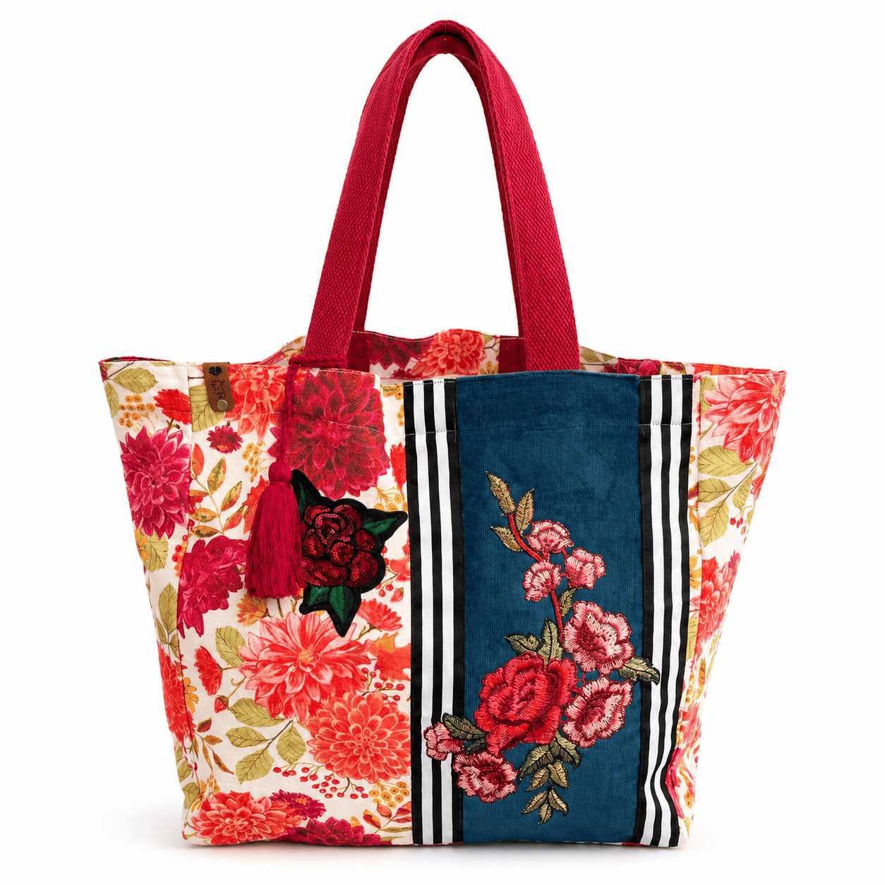 Floral Canvas Tote Bag Roses and Dahlias | Women's Everyday Shoulder Bag